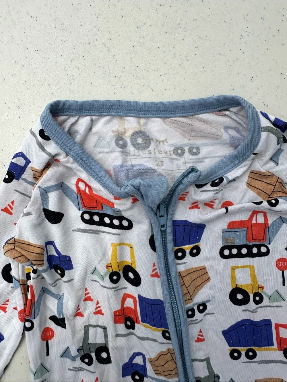 Little Sleepies Blue Trim Footed One-Piece Pajamas with Construction Vehicles